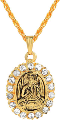 morir Oxidized Gold Plated Stone Embellished Meditating Thai Sitting Buddha Pendant Locket Necklace Buddhism Jewelry for Men/Women Gold-plated Cubic Zirconia Brass Pendant