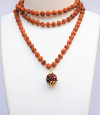 ng gems 4 Mukhi/Four Faced Rudraksha Pendant Along With 5 Mukhi Rudraksha Mala Wood Pendant Set