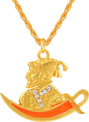 morir Gold Plated Cz Studded Chhatrapati Shivaji Maharaj Sword Pendant Locket Necklace Religious Spiritual Jewellery for Men/Women Gold-plated Cubic Zirconia Brass Pendant