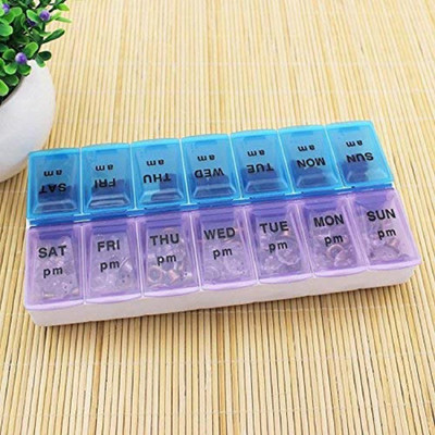 RABBONIX 14 Slots 7 Day Tablet Pill Storage Box Weekly Medicine Organizer Container Case Pill Medicine Organizer Reminder Storage Box for 7 Days, 2 Layer Pillbox Pill Box(Blue, Purple)