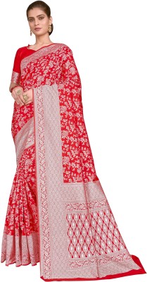 Sariya Woven Kanjivaram Silk Blend, Jacquard Saree(Red)