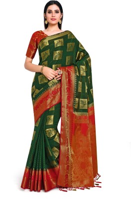 MIMOSA Paisley Kanjivaram Art Silk Saree(Dark Green)