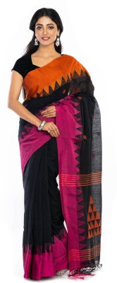 JALPAIBON Solid/Plain Daily Wear Cotton Blend Saree(Black)