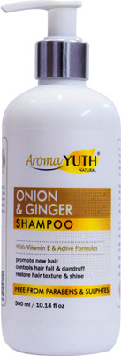 AromaYuth Onion & Ginger Shampoo With Pro-Vitamin E & B5 - No Parabens, Sulphates & Silicones(300 ml)