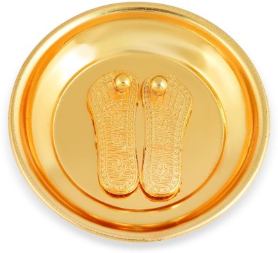 morir Gold Plated Goddess Shree Maa Lakshmi Footsteps/Footprint/Charan Paduka on Plate for Laxmi Pooja Diwali Puja Home, Temple & Daily Worship (1 Quantity) Decorative Showpiece  -  3 cm(Brass, Gold)