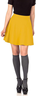 RICHIROBINS Solid Women Flared Yellow Skirt