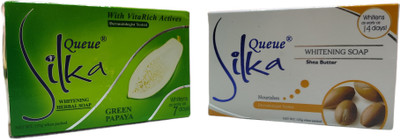 Queue silka green Papaya Whitening Herbal Soap with Silka Shea Butter face and body Whitening Soap(2 x 135 g)