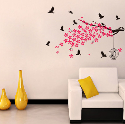 VCREATE DECOR 76 cm Pink Flower Removable Sticker(Pack of 1)