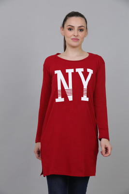 DG Star Printed Women Round Neck Red T-Shirt