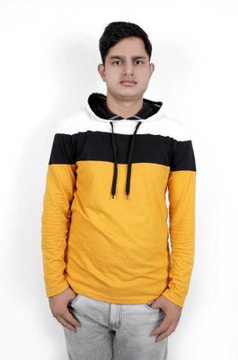 Morewill Colorblock Men Hooded Neck Black, Yellow T-Shirt