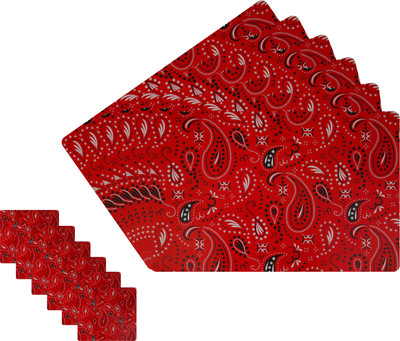 Glassiano Rectangular Pack of 12 Table Placemat(Red, Black, Polyester)