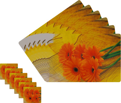 Glassiano Rectangular Pack of 12 Table Placemat(Orange, Brown, Polyester)
