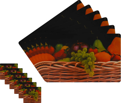 Glassiano Rectangular Pack of 12 Table Placemat(Black, Orange, Polyester)
