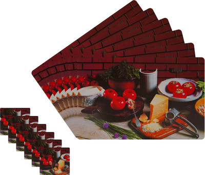 Glassiano Rectangular Pack of 12 Table Placemat(Red, Polyester)