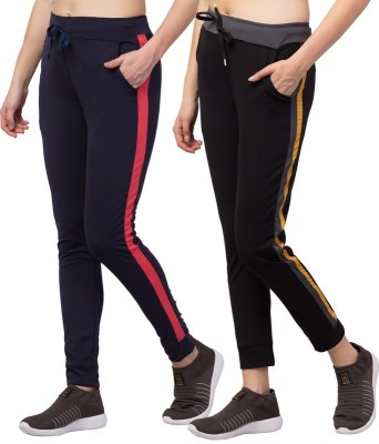 Bluecon Striped Women Dark Blue, Black Track Pants