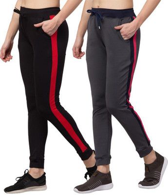 Bluecon Striped Women Black, Grey Track Pants