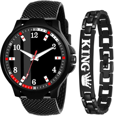just like combo king kids PU STRAP & BLACK KING BRACELET COMBO SET FOR MEN Analog Watch Analog Watch  - For Boys