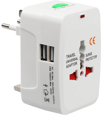 Geek Lab Universal Travel Adapter With Built In Dual USB Charger Ports With 100-240V Surge/Spike Protected Electrical Plug Worldwide Adaptor(White)