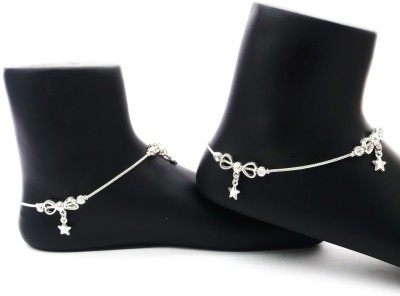 FabWe Fashion White Metal Fancy Star Charm Stainless Steel Anklet(Pack of 2)