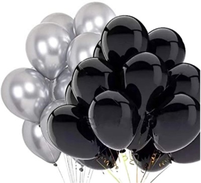 ZYOZI Printed Party Balloons decoration 12 inch 50 pcs Latex Metallic Balloons for Anniversary Wedding Birthday Baby Shower Christmas Party Balloon(Black, Silver, Pack of 50)