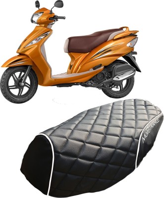 MOTOTRANCE PU Leather Designer Scooter (MTSC-304-BLWH) Single Bike Seat Cover For TVS Wego