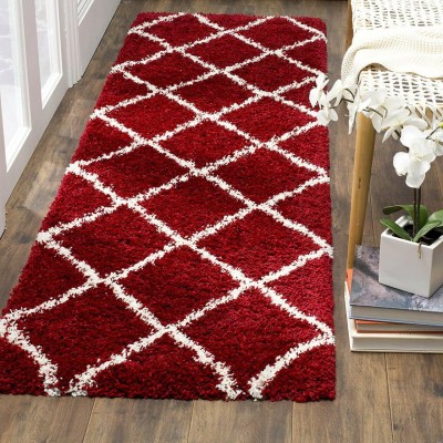 EDEN INDIA Red Polyester Runner(5 ft,  X 2 ft, Abstract)