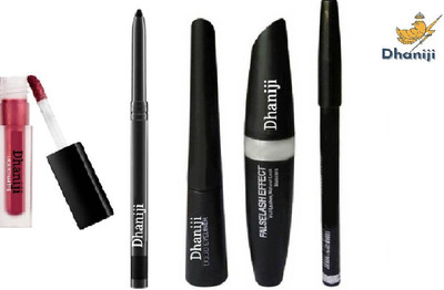 Dhaniji Professional Eyebrow Pencil Black & Liquid EyeLiner & Mascara & KaJal ( 4in1) + lipstick (5 Items in the set)(5 Items in the set) Dhaniji Professional Eyebrow Pencil Black & Liquid EyeLiner & Mascara & KaJal ( 4in1) + lipstick (5 Items in the set)(5 Items in the set)
