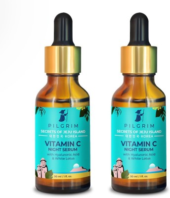 Pilgrim Pack of 2 Vitamin C Serum For Face, Oil Based, Hyaluronic Acid Night Face Serum for Glowing Skin, De-Pigmentation, Skin Brightening, Men and Women, Korean Beauty Secrets, 30ml(60 ml)
