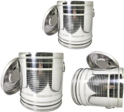 bartan hub Steel Grocery Container  - 10 L, 15 L, 25 L(Pack of 3, Silver)