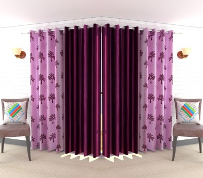 goycors 152 cm (5 ft) Polyester Semi Transparent Window Curtain (Pack Of 4)(Floral, Wine)