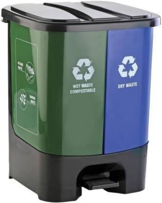 PRAGATI SALES Twin Bin Dry and Wet Waste Dustbin with Pedal (30 LTR = 15 L + 15 L) Plastic Dustbin(Blue, Green)