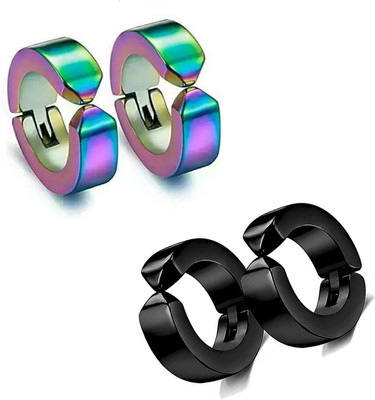 ShobhRam 2 Pair Rainbow Black studs Earring Bali Non Pierced Hoop ComboEarring-22 Metal Stud Earring
