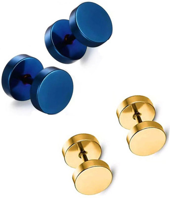 RAUR 2 Pair Blue Gold studs Earring Bali Hoop Earrings Combo For Men / Gents / Boys / Women / unisex ComboStuds-47 Metal Stud Earring