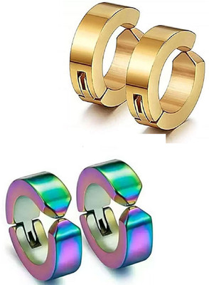 ShobhRam 2 Pair Rainbow Gold studs Earring Bali Non Pierced Hoop ComboEarring-23 Metal Stud Earring