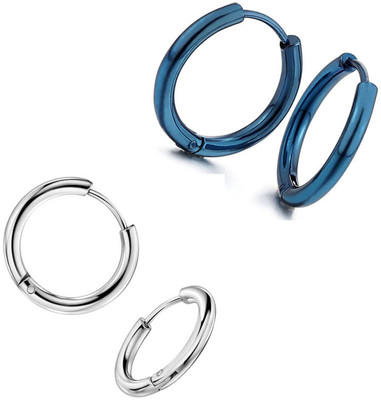 ShobhRam 2 Pair Silver Blue studs Earring Bali Hoop ComboEarring-11 Stainless Steel Stud Earring, Hoop Earring