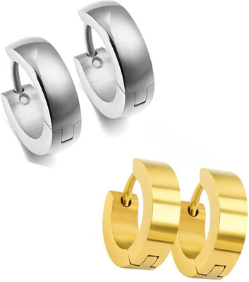 RAUR 2 Pair Silver Gold studs Earring Bali Hoop Earrings Combo For Men / Gents / Boys / Women / unisex ComboStuds-30 Metal Hoop Earring