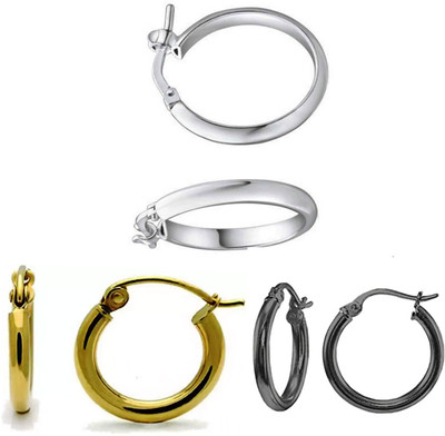 ShobhRam 3 Pair Silver Gold Black studs Earring Bali Hoop ComboEarring-02 Metal Hoop Earring