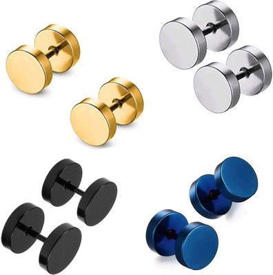 ShobhRam 4 Pair Black Silver Blue Gold studs Earring Bali Hoop ComboEarring-41 Stainless Steel Stud Earring