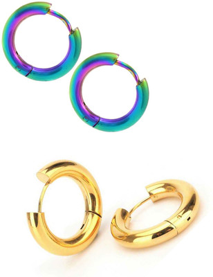ShobhRam 2 Pair Rainbow Gold studs Earring Bali Hoop ComboEarring-13 Metal Hoop Earring