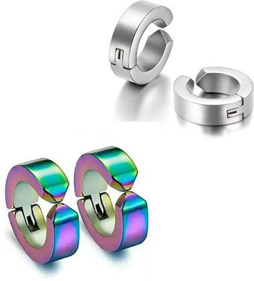 ShobhRam 2 Pair Silver Rainbow studs Earring Bali Non Pierced Hoop ComboEarring-24 Metal Stud Earring, Clip-on Earring