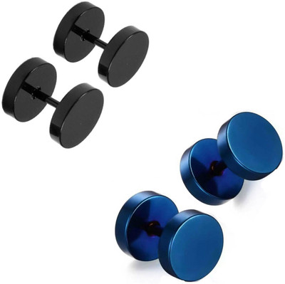 RAUR 2 Pair Black Blue studs Earring Bali Hoop Earrings Combo For Men / Gents / Boys / Women / unisex ComboStuds-48 Metal Stud Earring
