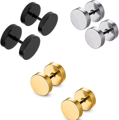 ShobhRam 3 Pair Black Gold Silver studs Earring Bali Hoop ComboEarring-44 Metal Stud Earring