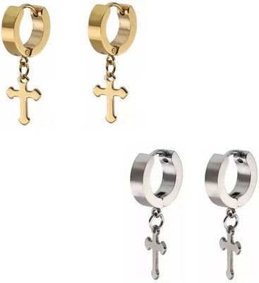 ShobhRam 2 Pair Silver Gold studs Earring Bali Hoop ComboEarring-32 Metal Hoop Earring