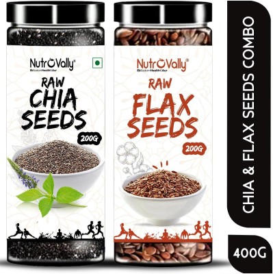 NutroVally Raw Chia Seeds, Flax Seeds Combo Loaded with Omega 3, Zinc, Fiber, Calcium, Protein for weight loss, Healthy Heart and Boost Immunity superfood seed for Eating Chia Seeds, Brown Flax Seeds(400 g, Pack of 2)