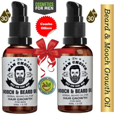 the man choice THE- MAN -CHOICE HERBAL MOOCH & BEARAD OIL -11x Oils Blend For Beard Repair & Growth. 2 piece Hair Oil(60 ml)