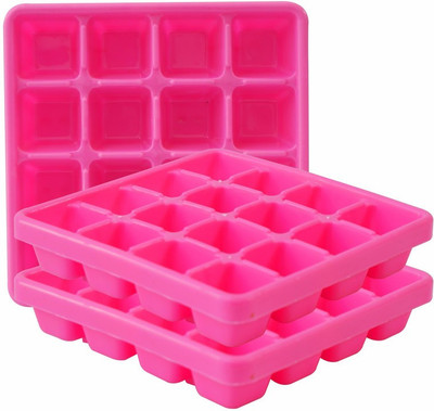 Morvi Wonder Plastic Prime 160 Ice Tray Set For Fridge, 3 pc Ice Tray with 16 Cube, Pink Color, Made In India Pink Plastic Ice Cube Tray(Pack of3)