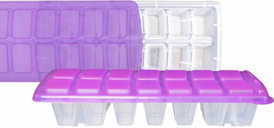 Wonder Plastic Keroline Big with Lid Fridge Ice Tray Set, 2 pc Ice Tray with 14 Cube, Violet Color, Made In India, Purple, Clear Plastic Ice Cube Tray(Pack of2)