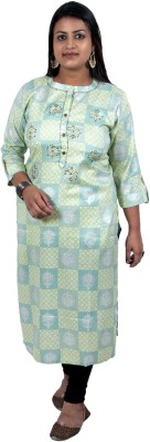 Raienterprises Women Printed Straight Kurta(White, Light Green)