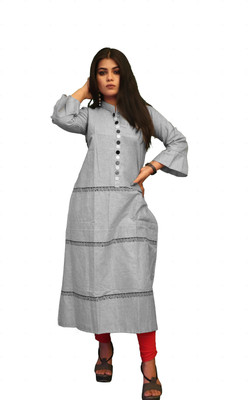 KB CREATION Women Solid Straight Kurta(Grey)