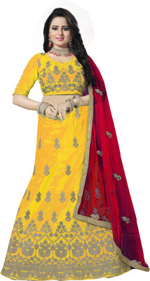 manvaa Embroidered Semi Stitched Lehenga Choli(Yellow)